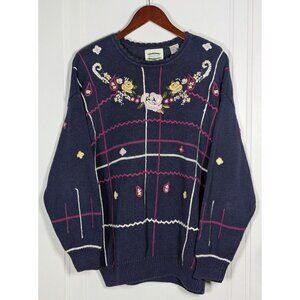 Separate Issue Vintage Blue Floral 3D Knit Embroidered Sweater Size Small VTG